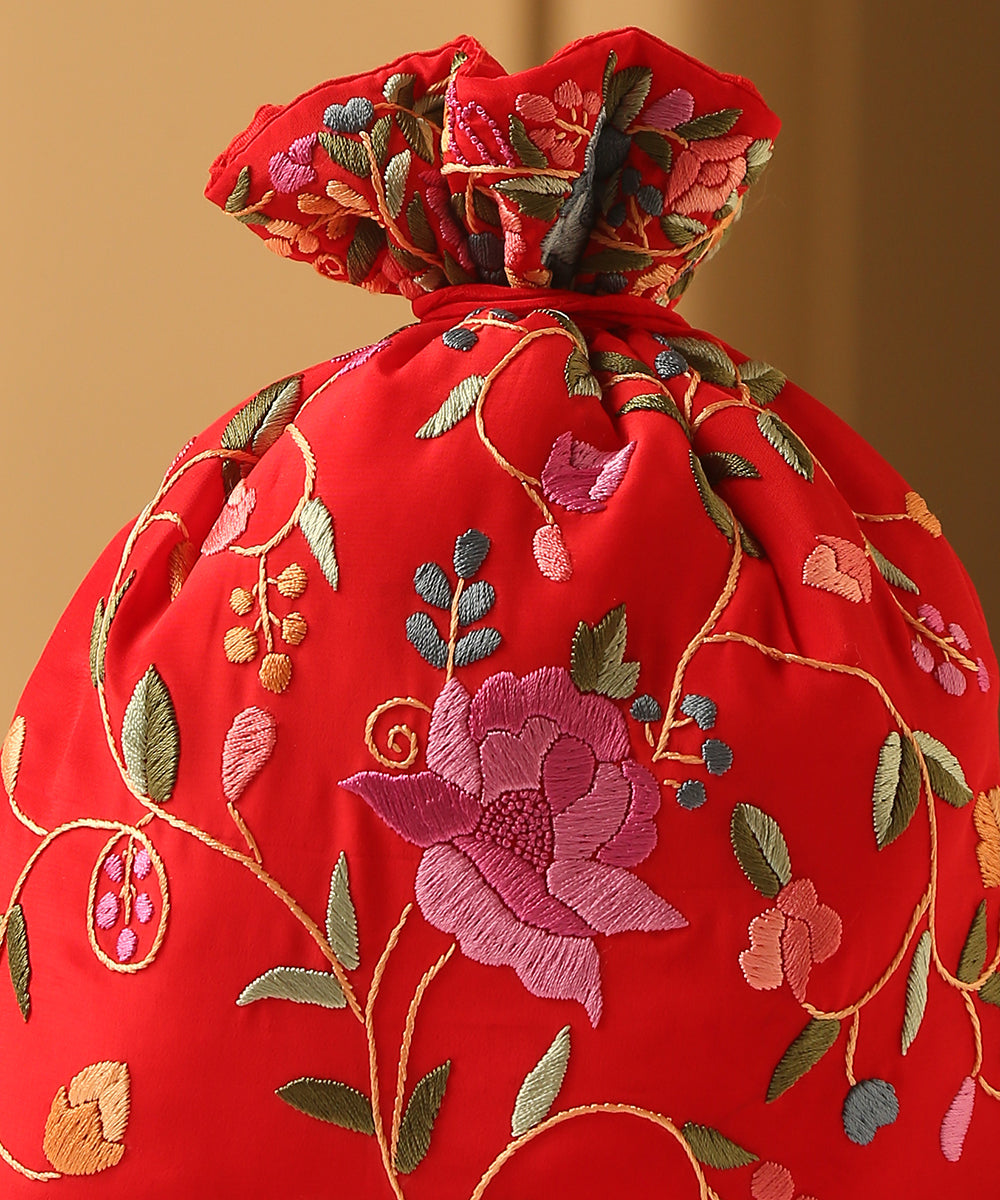 Red_Crepe_Single_Side_Hand_Embroidered_Parsi_Gara_Potli_With_Floral_Jaal_WeaverStory_03