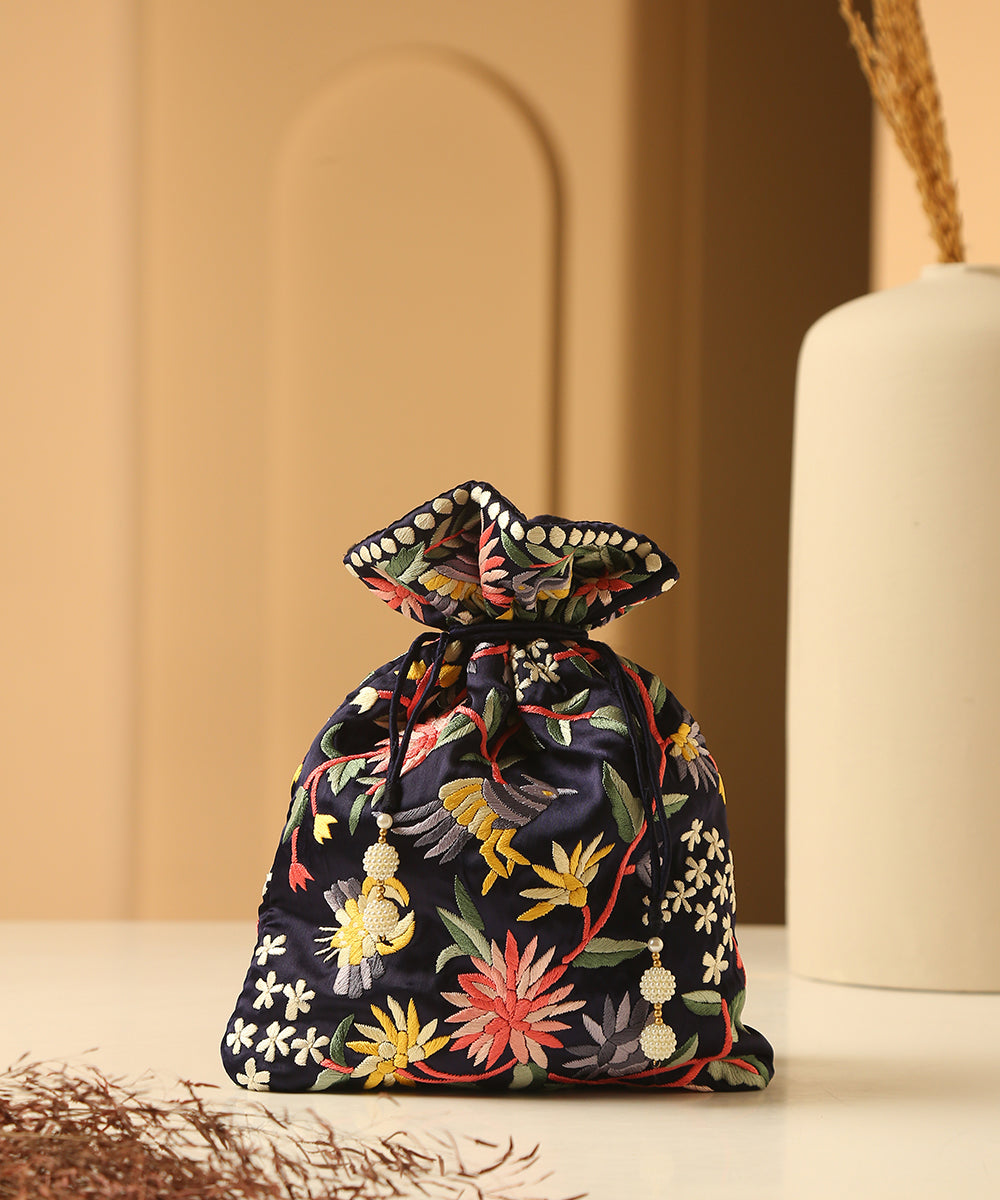 Crepe_Navy_Blue_Single_Side_Hand_Embroidered_Parsi_Gara_Potli_With_Flower_Motifs_WeaverStory_01