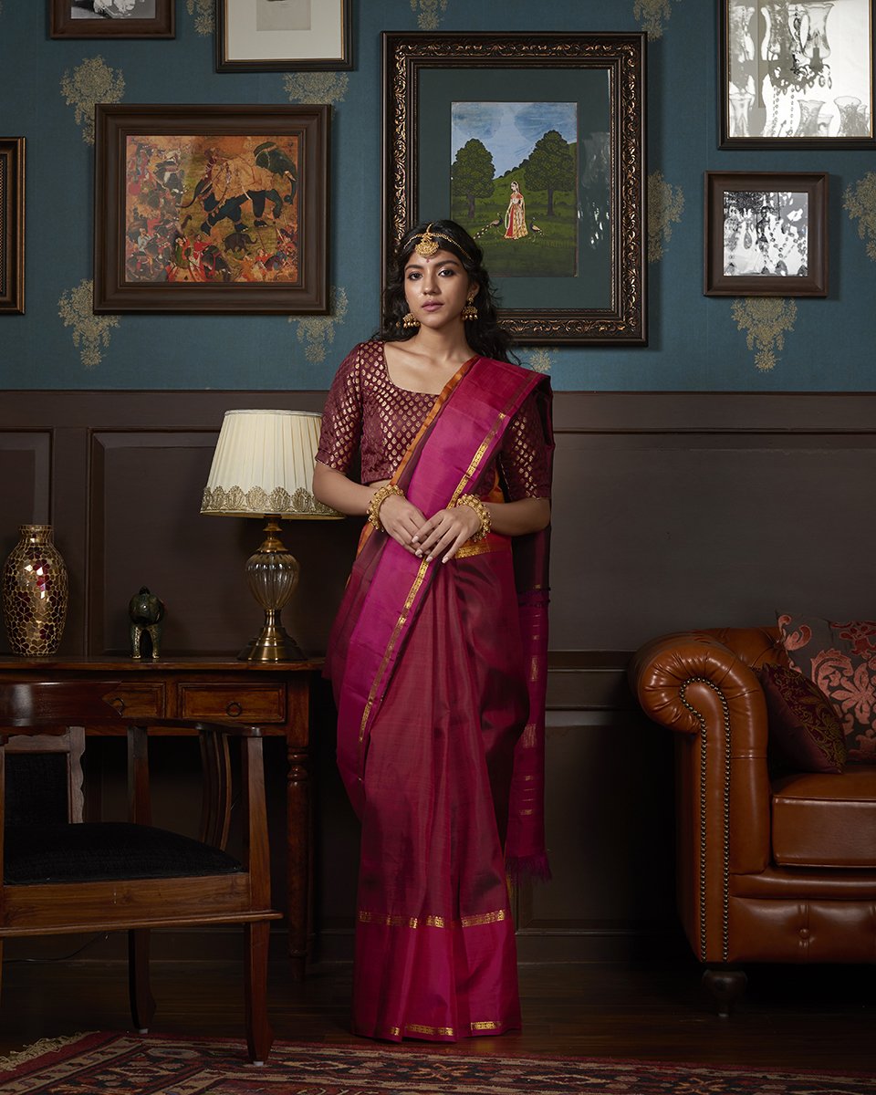 Wine_Handloom_Kanjivaram_Silk_Saree_With_Plum_And_Mustard_Border_WeaverStory_02