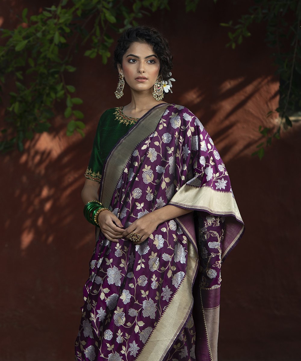 Wine_Handloom_Katan_Silk_Sona_Banarasi_Saree_Rupa_Floral_with_Jangla_Design_WeaverStory_01