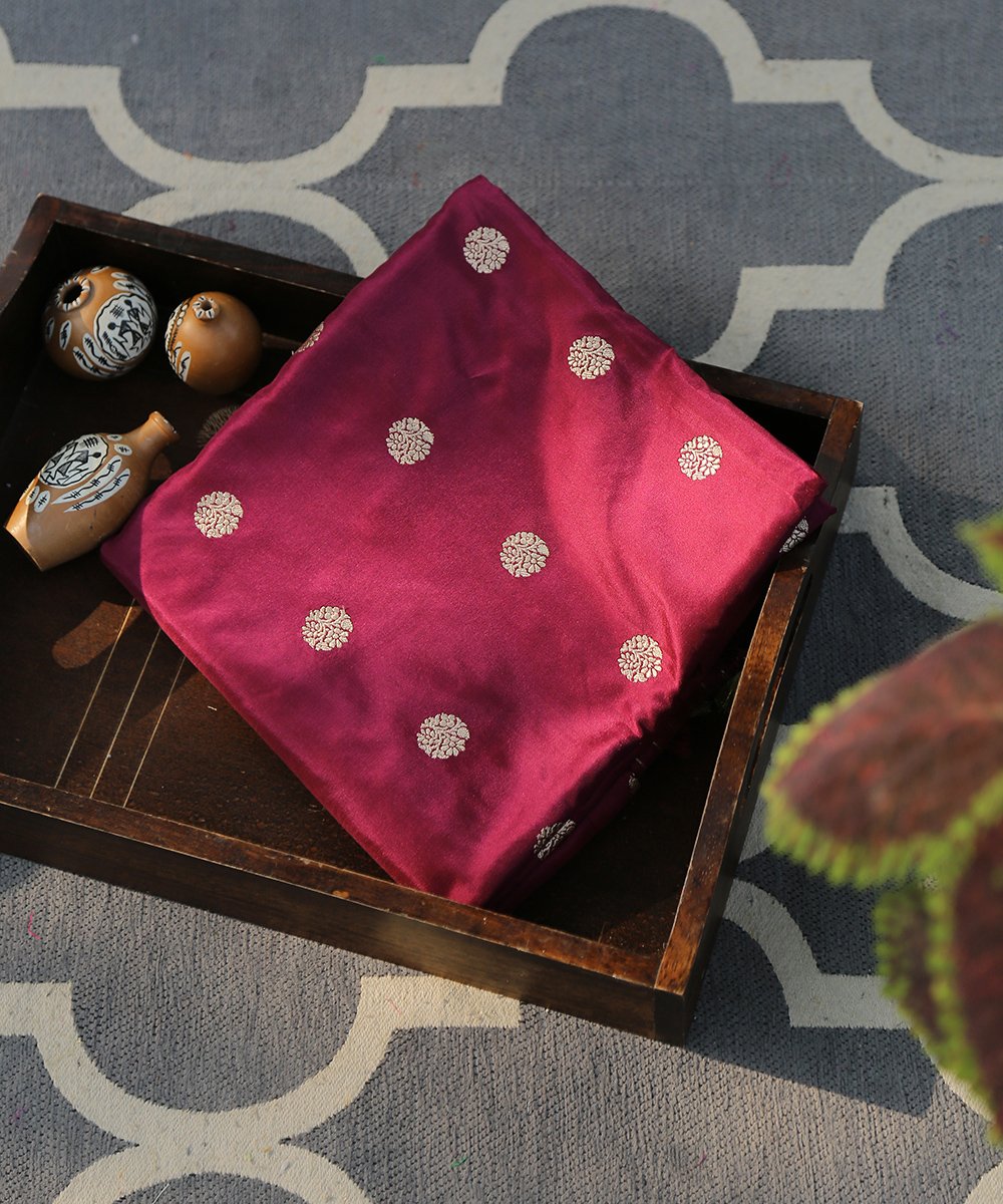 Wine_Handloom_Pure_Katan_Silk_Dupatta_with_Kadhwa_Asharfi_Booti_WeaverStory_01