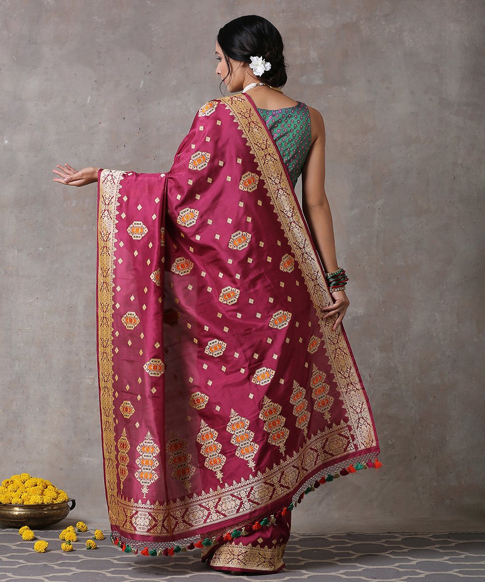 Buy Wine Zari Booti Banarasi Silk Saree For Women Online - Frontierraas