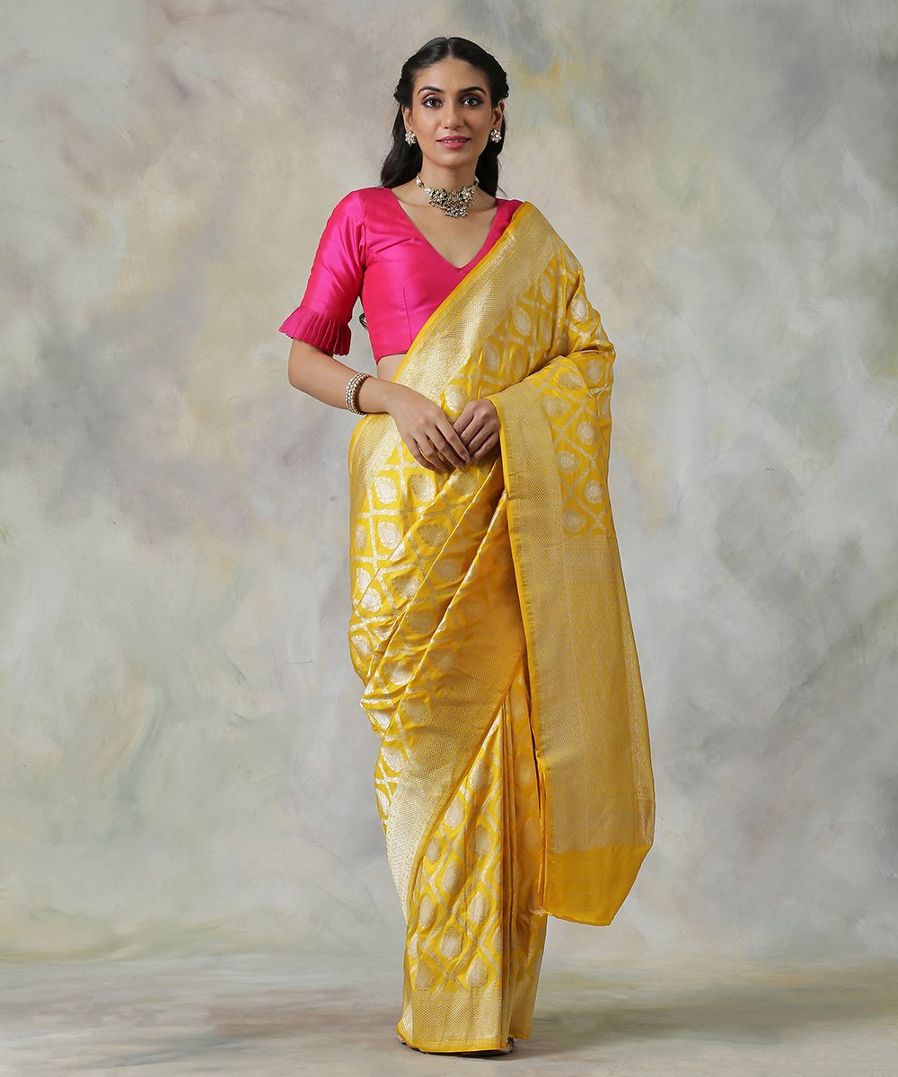 Yellow_Banarasi_Katan_Silk_Saree_with_Rich_Gold_Zari_Jaal_WeaverStory_02
