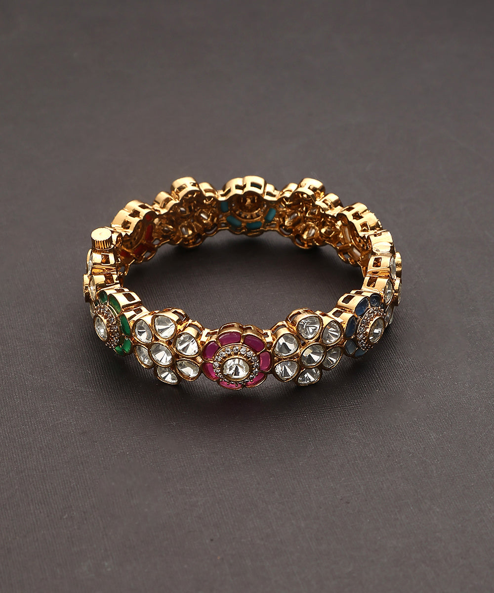 Gopali_Handcrafted_Enamelled_Bracelet_With_Polki_And_Multi_Color_Stones_WeaverStory_02