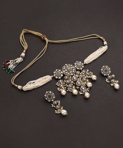 Nripati_Handcrafted_Layered_Polki_And_Pearls_Choker_Set_WeaverStory_02