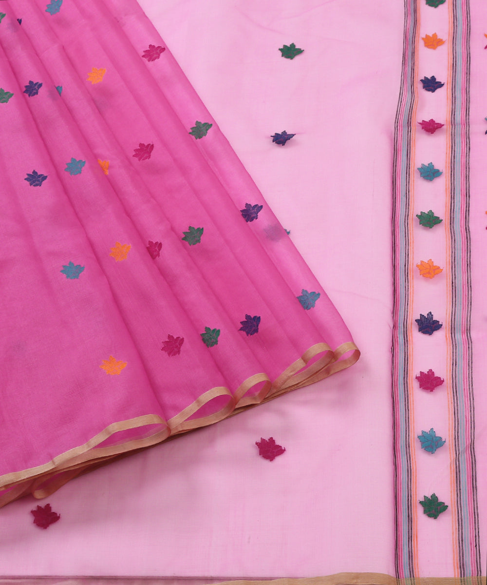 Pink_Handloom_Matka_Silk_Dhakai_Jamdani_Saree_With_Small_Lotus_Boota_WeaverStory_01