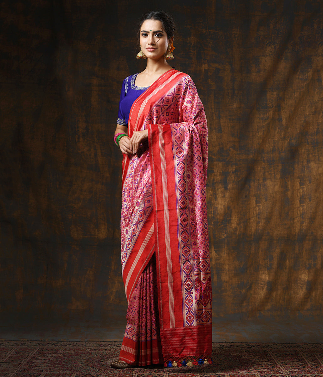 Handwoven_Pink_Meenakari_Banarasi_Patola_with_Silk_Borders_WeaverStory_02