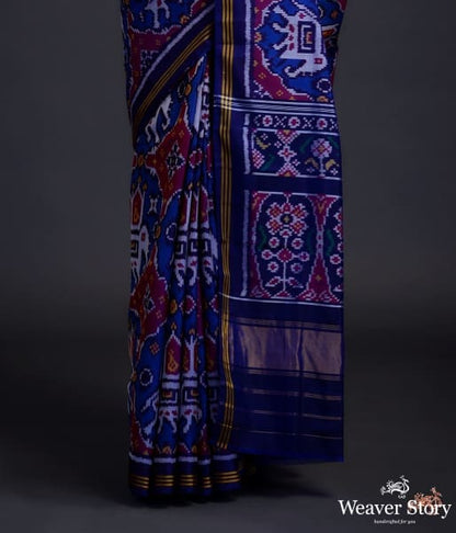 Pure_silk_Gujarat_Patola_saree_in_royal_blue_with_elephant_motifs_WeaverStory_04