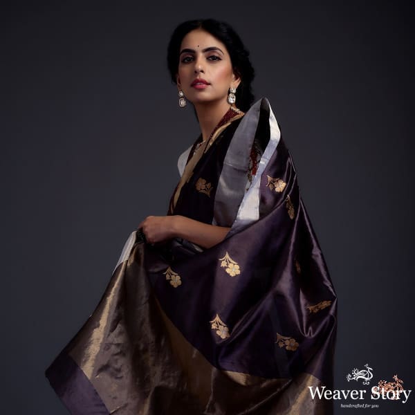 Coffee_brown_chanderi_silk_saree_with_gold_zari_meenakari_boota_WeaverStory_01