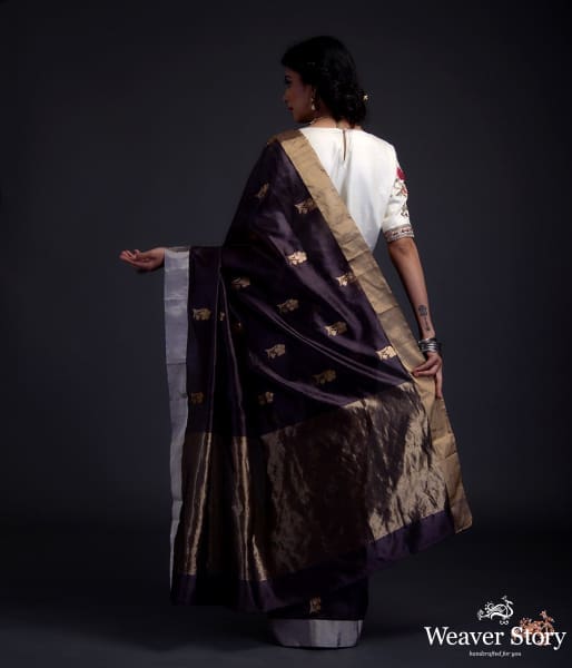 Coffee_brown_chanderi_silk_saree_with_gold_zari_meenakari_boota_WeaverStory_03