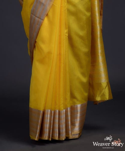 Yellow_silk_chanderi_saree_with_Gold_and_silver_borders_WeaverStory_04