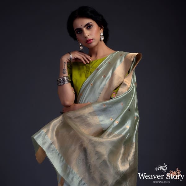 Sage_green_chanderi_silk_saree_with_small_floral_motifs_WeaverStory_01