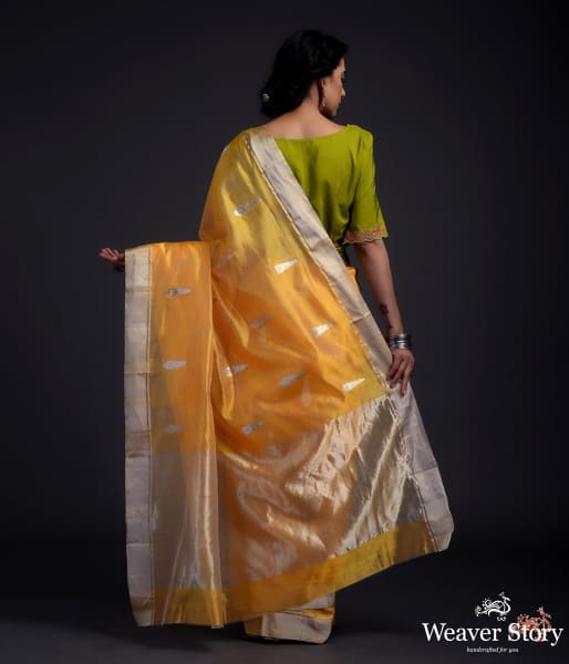 Mango_Yellow_chanderi_saree_with_silver_zari_motifs_WeaverStory_03
